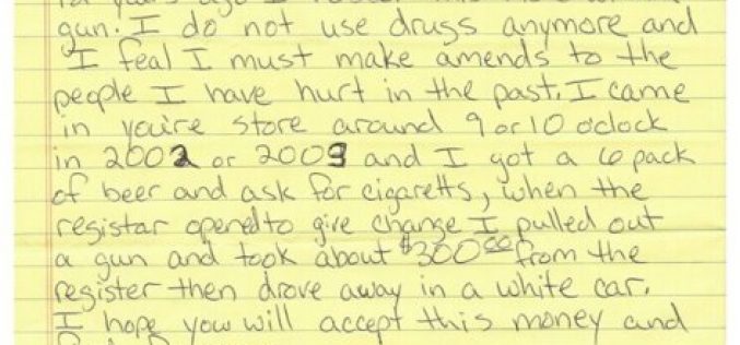 Thief Returns Stolen Cash With Note More Than 10 Years Later